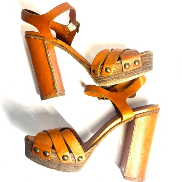 Chloé Maxime wedge sandals brown leather with a wooden platform Heels - Picture 8 of 9